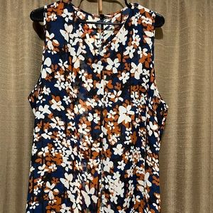 Ladies navy/terra cotta/white print tank